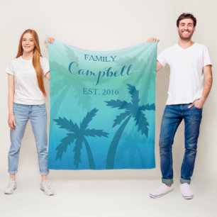 Cobertor De Velo Família Tropical de Árvore de Palma Azul Aqua