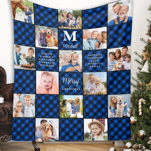 Cobertor De Velo Família Xadrez Azul Remendado Personalizado 15 Fot