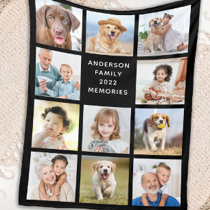 Cobertor De Velo Family Personalized 11 Photo Collage Modern Black
