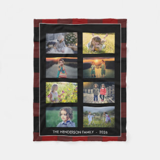 Cobertor De Velo Family photo collage buffalo plaid personal 