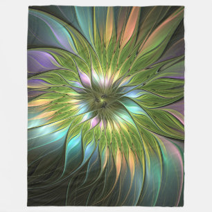 Cobertor De Velo Fantasia Colorida Luminosa Flores Arte Fractal