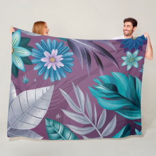 Cobertor De Velo Fantasia Floral Vibrante na Canvas Profunda Roxo