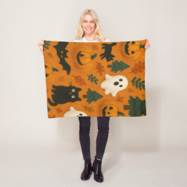 Cobertor De Velo Fantasmas e Pumpkins bonitos | Halloween Fleece Bl