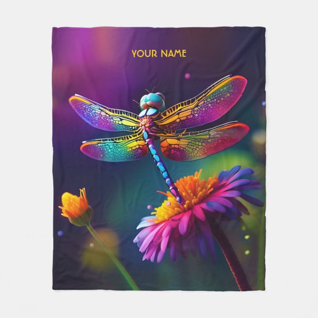 Cobertor De Velo Fantasy Cuja Dragonfly Com Flor (Frente)