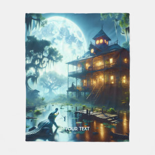 Cobertor De Velo Fantasy Cute Cabin Lake Crocodile