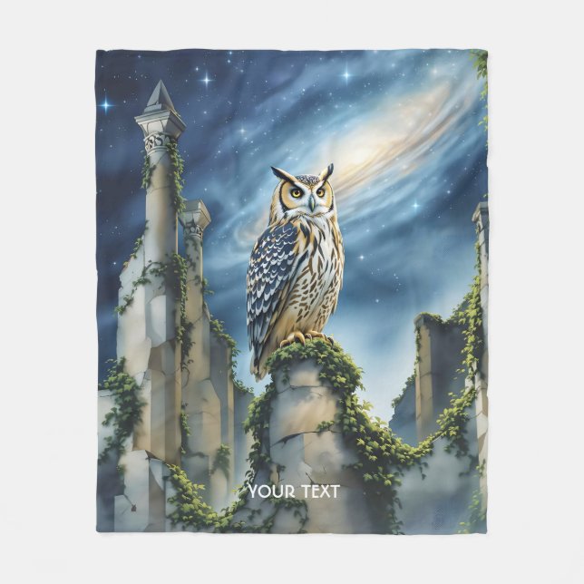Cobertor De Velo Fantasy Cute Owl Old Ruins (Frente)