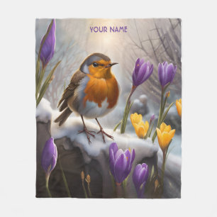 Cobertor De Velo Fantasy Cute Robin Snow Flowers