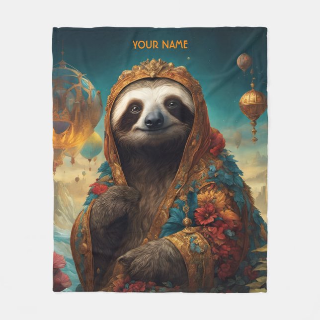 Cobertor De Velo Fantasy Cute Vivid Flowers Royal Sloth (Frente)