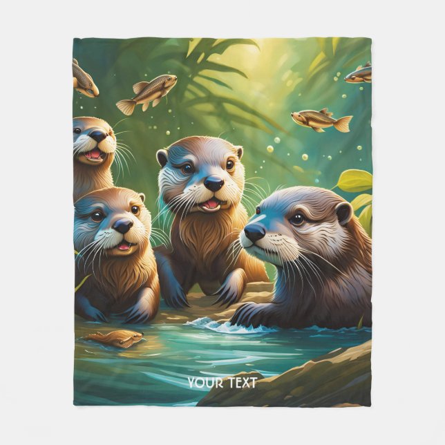 Cobertor De Velo Fantasy Cute Vivid Otter Family Fish (Frente)