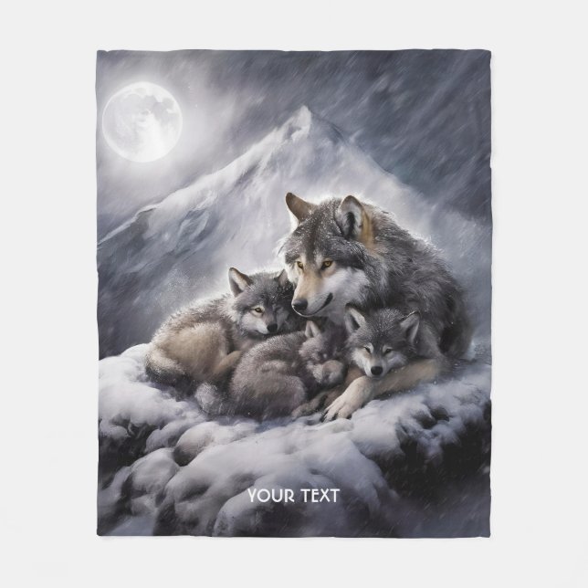 Cobertor De Velo Fantasy Cute Wolf Family Winter (Frente)