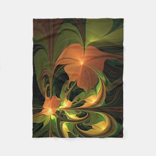 Cobertor De Velo Fantasy Plant Abstrato Green Rust Brown Fractal (Frente)