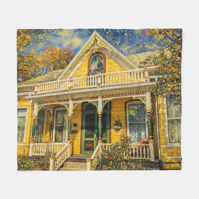 Cobertor De Velo Fantasy Yellow Victorian House (Frente (Horizontal))