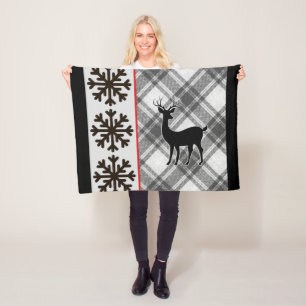 Cobertor De Velo Farmhouse Black White Xadrez Buffalo Deer Snowflak