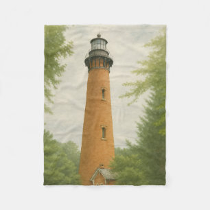 Cobertor De Velo Farol da Praia de Currituck em Aquarela