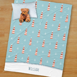 Cobertor De Velo Farol infantil e padrão de âncora em azul