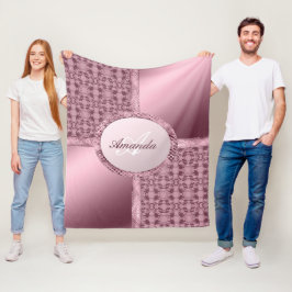 Cobertor De Velo Faux Lace Satin Jewels Pink Monograma