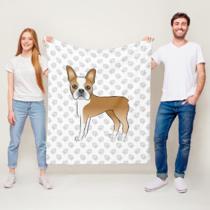 Cobertor De Velo Fawn E White Boston Terrier Cão e patas de cartoon
