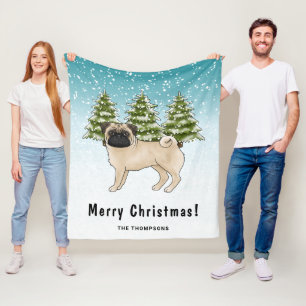 Cobertor De Velo Fawn Pug Cute Cartoon Dog Snowy Winter Forest