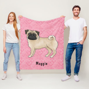 Cobertor De Velo Fawn Pug Dog Cute Mops E Corações Rosa Com Nome