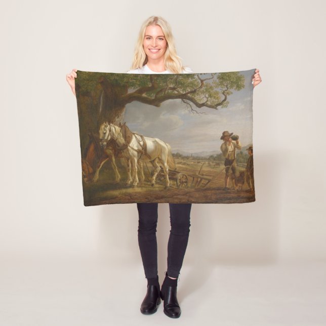Cobertor De Velo Fazendeiros Descansados em Campo com Cavalos e Flo (In Situ)