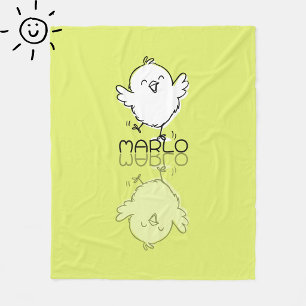 Cobertor De Velo Feliciz Pintinho Amarelo Reflexo Doodle Nome Perso