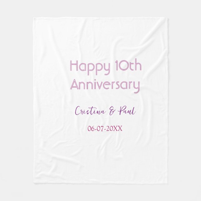 Cobertor De Velo Feliz 10º aniversário simples nome de casamento mi (Frente)