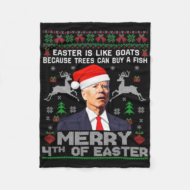 Cobertor De Velo Feliz 4º de Páscoa Diversão Biden Camisas de Natal (Frente)