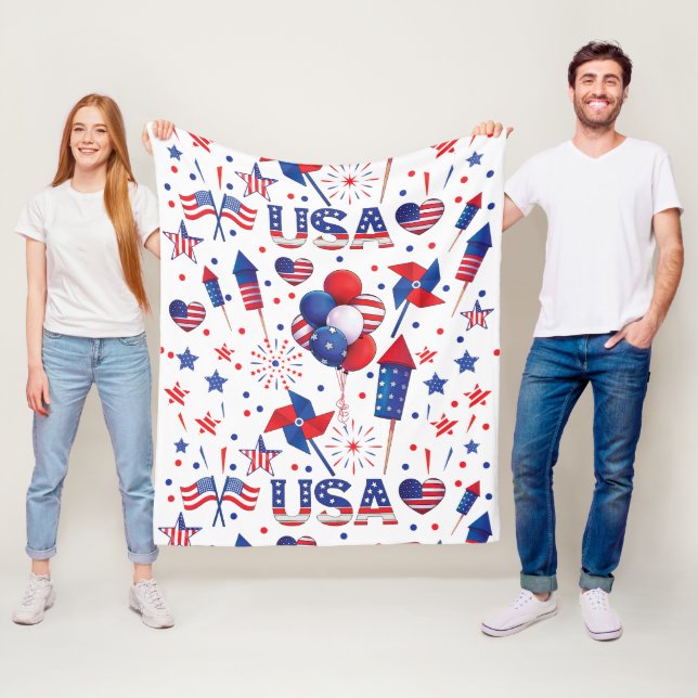 Cobertor De Velo Feliz 4 de julho Festa Vermelha Azul (In Situ)