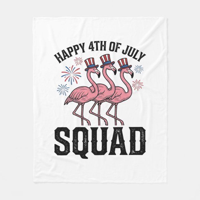 Cobertor De Velo Feliz 4 de Julho Flamingo Squad Vector Design_1 (Frente)