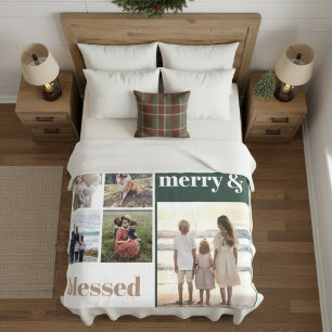 Cobertor De Velo Feliz Abençoada Foto de Natal da Família, Verde
