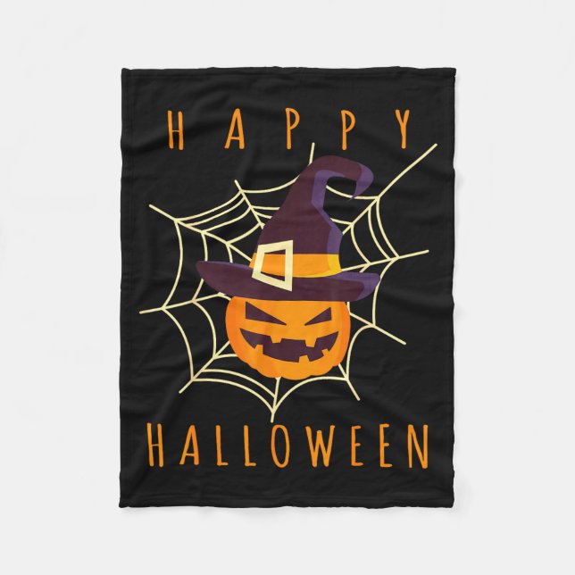 Cobertor De Velo Feliz abóbora de Halloween face jack o lantern tei (Frente)