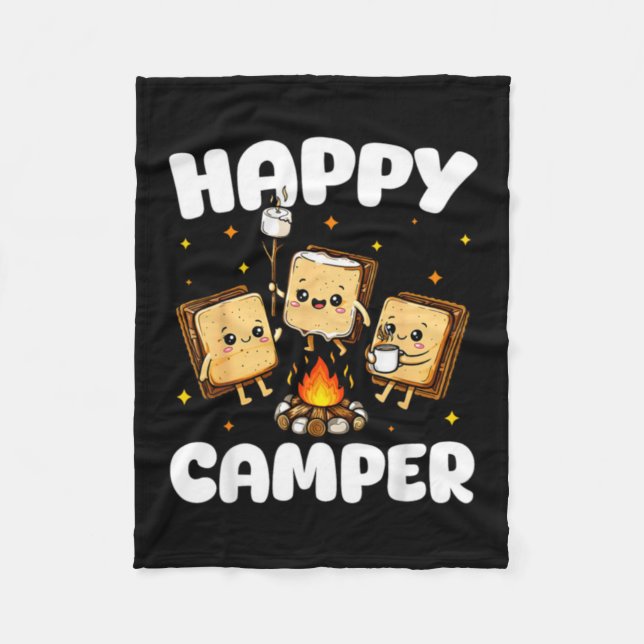 Cobertor De Velo Feliz Acampador Marshmallow Divertido Acampamento  (Frente)