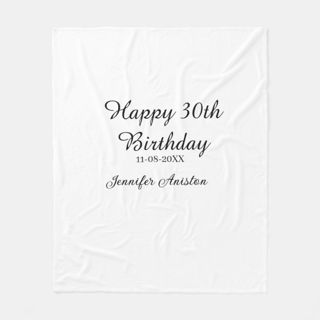 Cobertor De Velo Feliz aniversário de 30 anos para adicionar nome d (Frente)