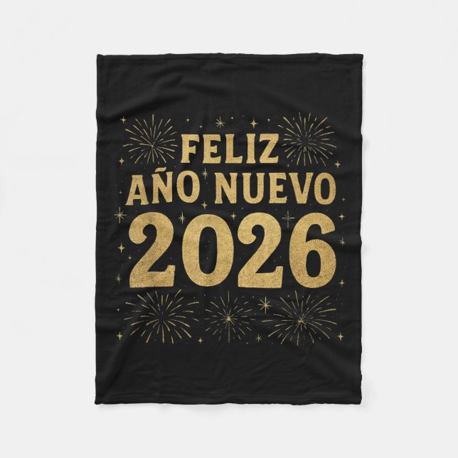 Cobertor De Velo Feliz Año Nuevo 2026 Spanish New Year Gold Firewor (Frente)