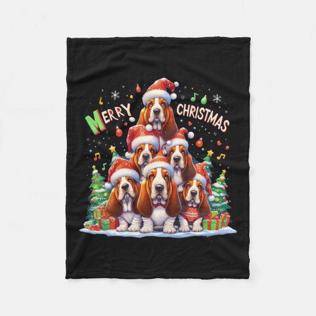 Cobertor De Velo Feliz Bet Hound Dogs Natal Xmas Oferece Natal (Frente)