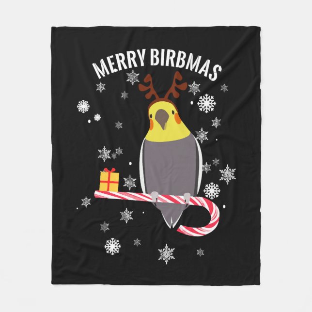 Cobertor De Velo Feliz Birbmas Funny Cockatiel Bird Holiday para o  (Frente)