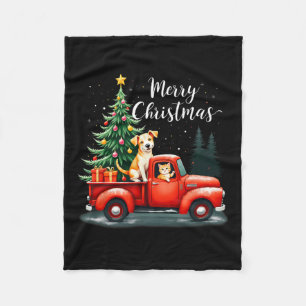 Cobertor De Velo Feliz Caminhão Vermelho de Natal com Cão & Gat