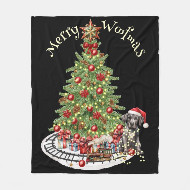 Cobertor De Velo Feliz Canat Natal Design de Cachorro - Dogue Alemã (Frente)