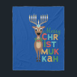 Cobertor De Velo Feliz Christmukkah Reindeer<br><div class="desc">Rena de Natal com uma menorah Hanukkah para chifres com uma saudação Christmukkah Feliz.</div>