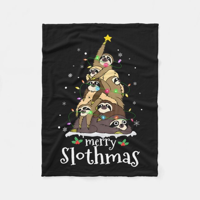 Cobertor De Velo Feliz de Lóthmas Fofo Xmas Sloth Santa Hat Natal (Frente)