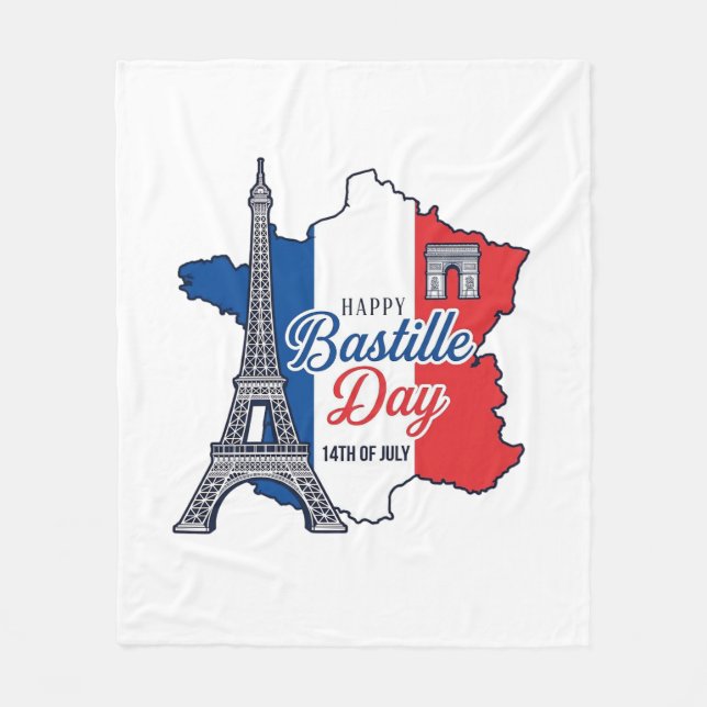 Cobertor De Velo Feliz Dia da Bastilha França Mapa Torre Eiffel Vec (Frente)