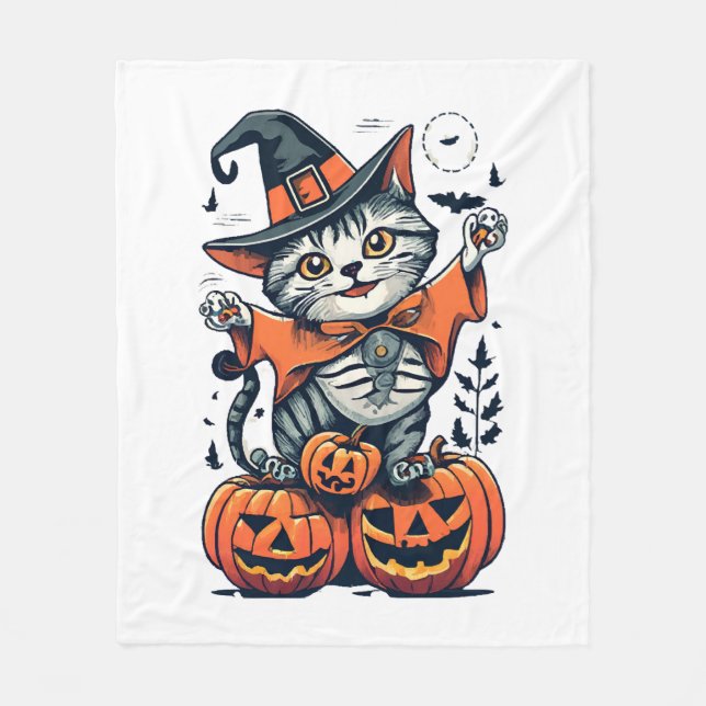 Cobertor De Velo Feliz Dia das Bruxas Gato Bruxa (Frente)