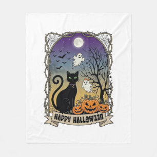 Cobertor De Velo Feliz Dia das Bruxas Gato Preto Fantasmas Abóboras