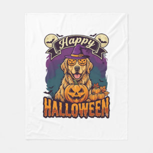 Cobertor De Velo Feliz Dia das Bruxas Retriever Dourado Chapéu de B