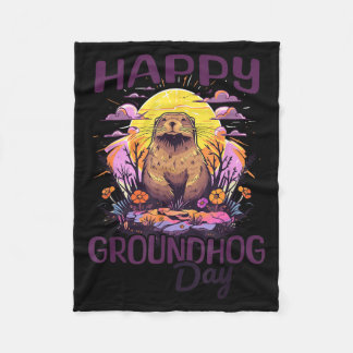 Cobertor De Velo Feliz Dia do Groundhog Arte Gráfica Vintage Fofo p