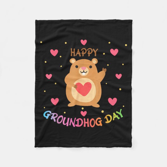Cobertor De Velo Feliz Dia do Groundhog Dia do Groundhog Fofa Marmo (Frente)