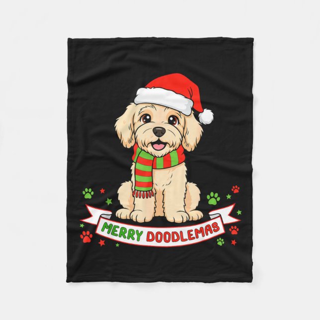 Cobertor De Velo Feliz Doodlemas Goldendoodle Natal Doodle Cachorro (Frente)