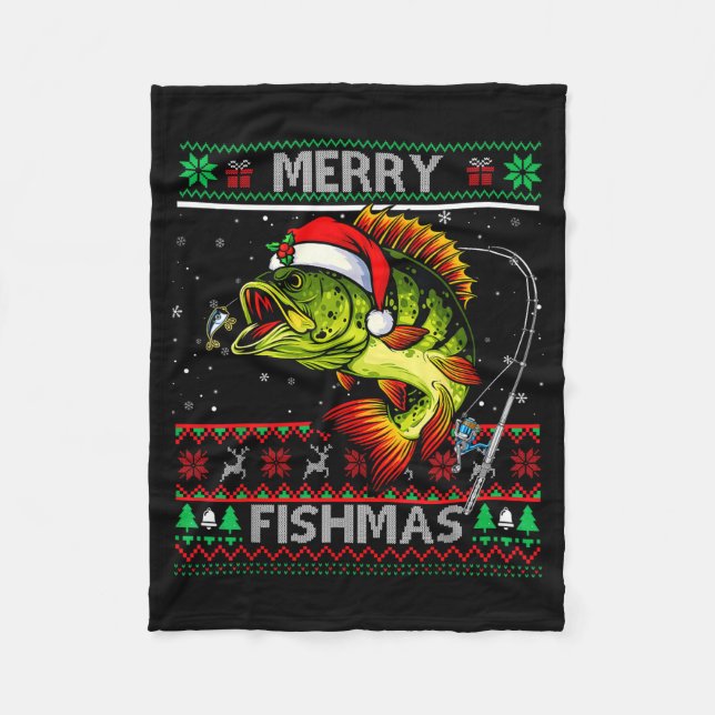 Cobertor De Velo Feliz Fishmas B Peixe Natal Feio Xmas  (Frente)