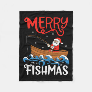 Cobertor De Velo Feliz Fishmas Engraçado Natal Papai Noel Pesca