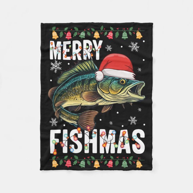 Cobertor De Velo Feliz Fishmas Piadas de Natal de Pesca Pijama Peix (Frente)
